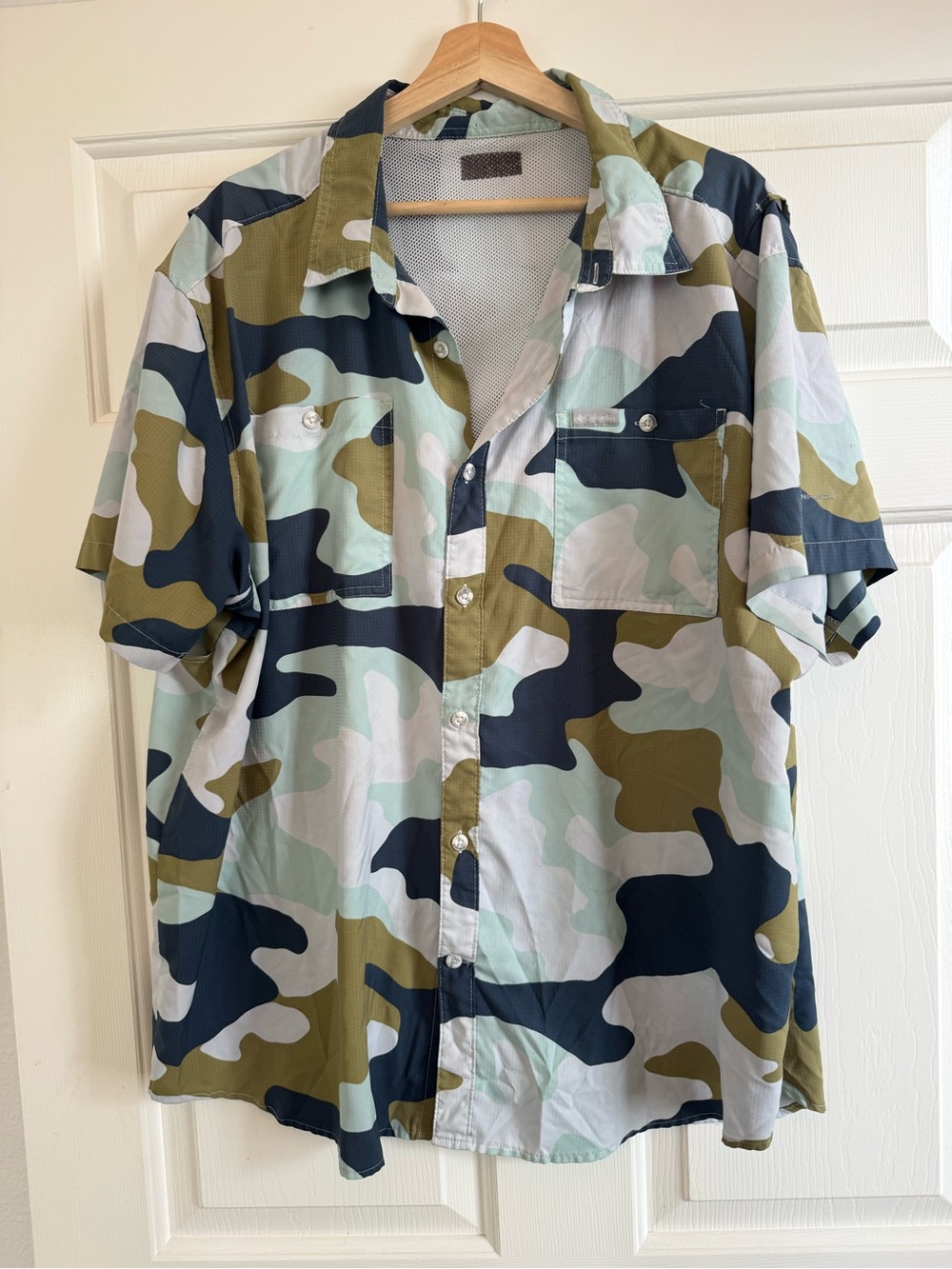 Columbia Men’s Short Sleeve Camo Button-Down Shirt - Olive, Navy, Light Gray
